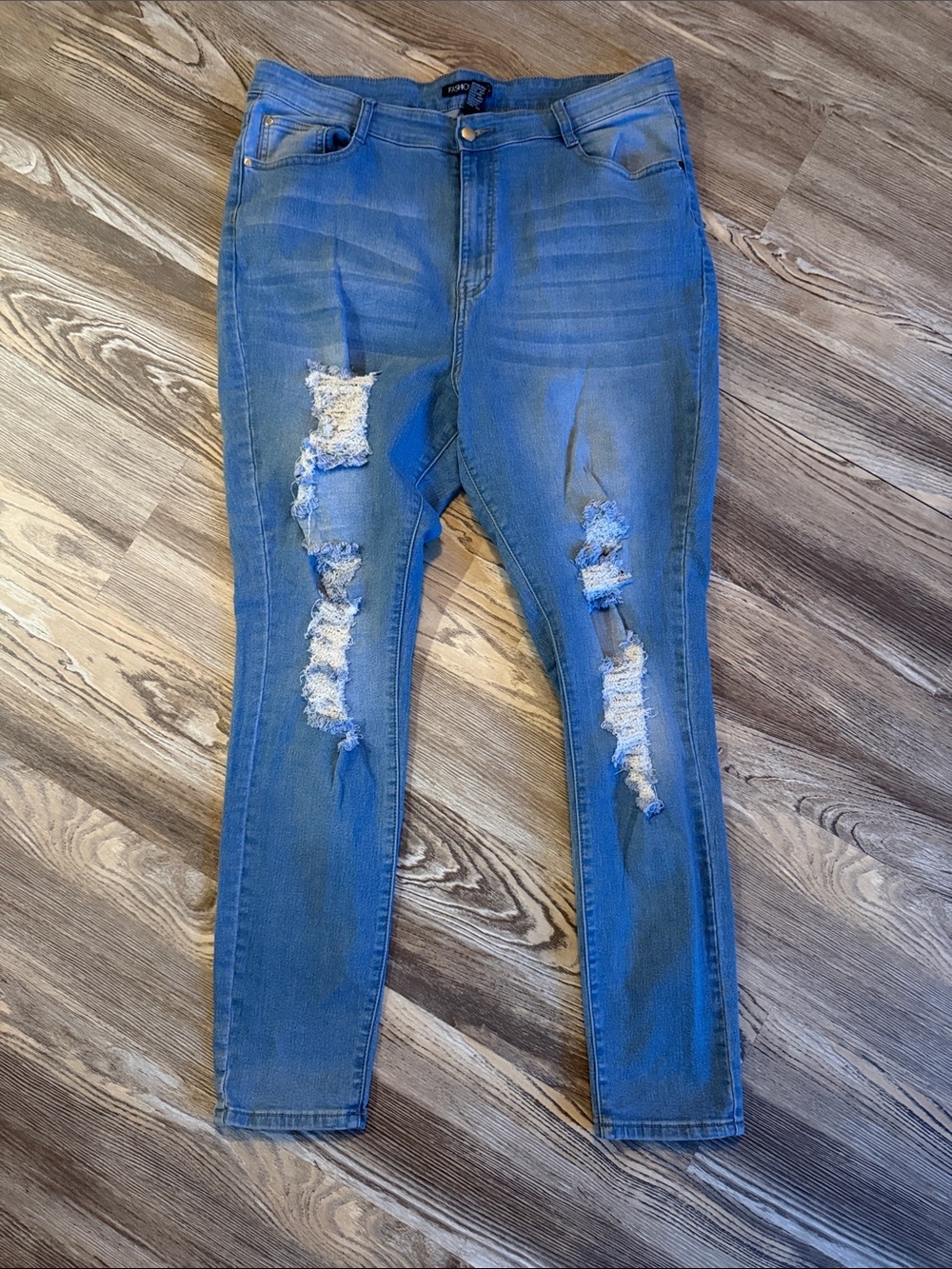 Fashion Nova Distressed High-Rise Skinny Jeans - Blue